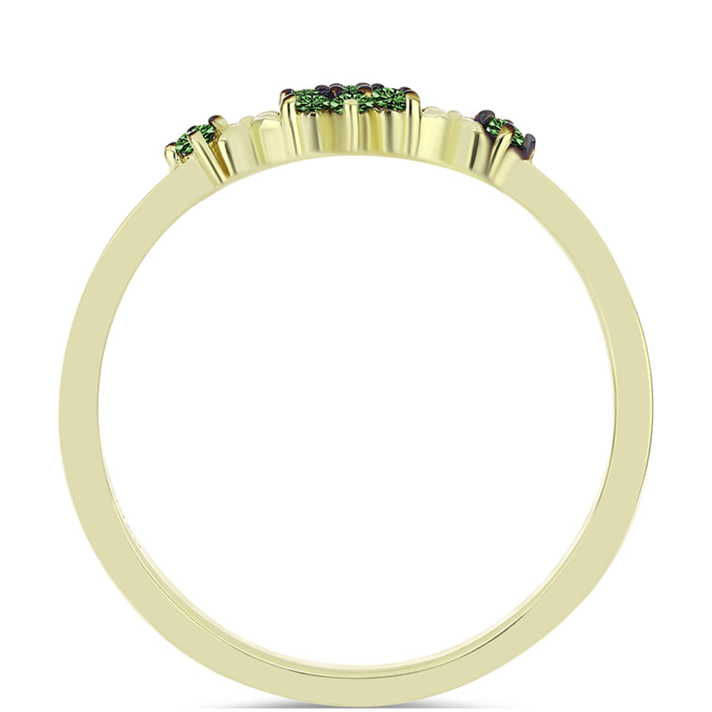 Arannyal Bevont Ezüst Gyűrű Zöld Gyémánttal