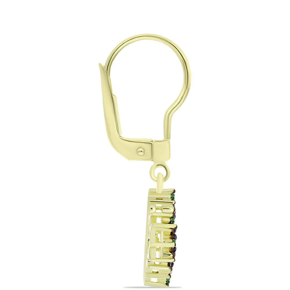 Arannyal Bevont Ezüst Fülbevaló Zöld Gyémánttal 2 