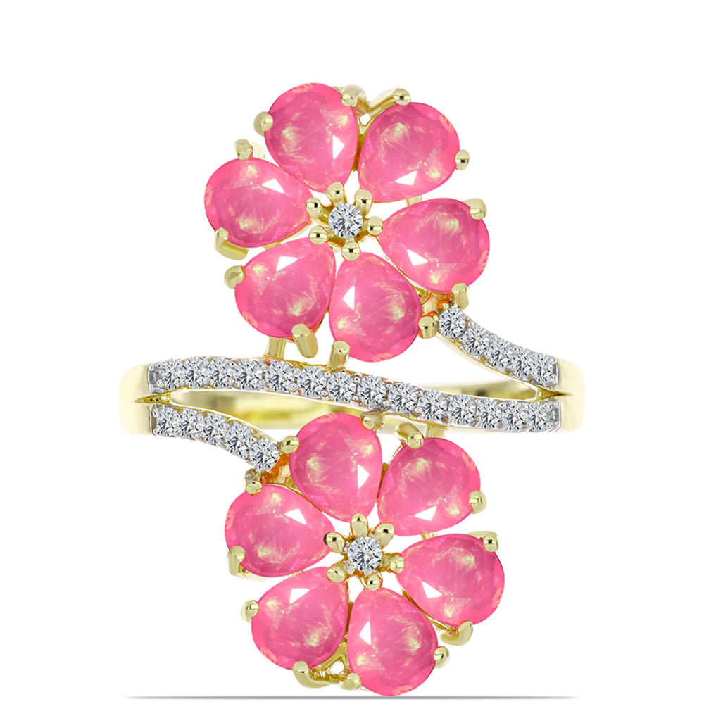 Arannyal Bevont Ezüst Gyűrű Rózsaszínű Lega Dembi Etióp Opállal és Fehér Topázzal 1 