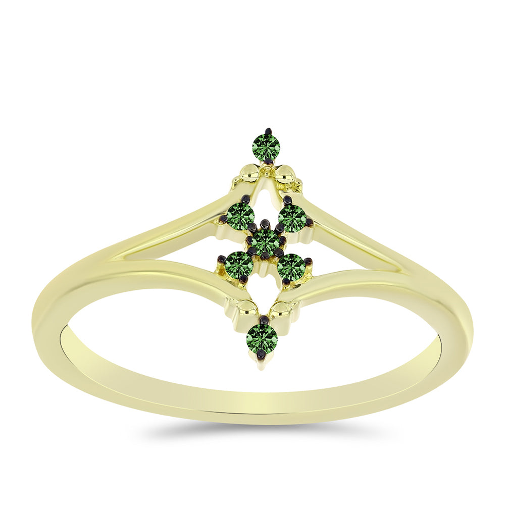 Arannyal Bevont Ezüst Gyűrű Zöld Gyémánttal 3 