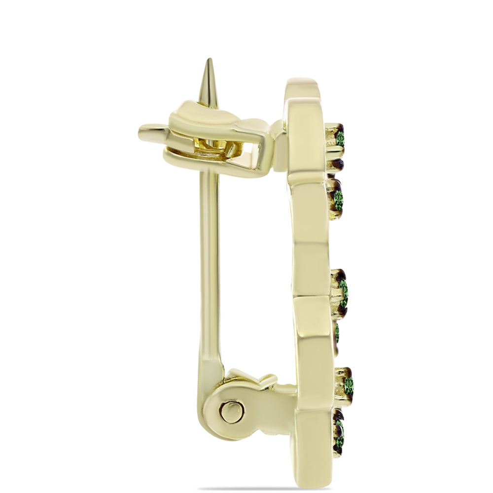 Arannyal Bevont Ezüst Bross Zöld Gyémánttal