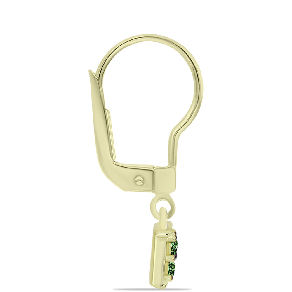 Arannyal Bevont Ezüst Fülbevaló Zöld Gyémánttal 2 