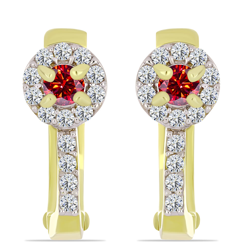 Arannyal Bevont Ezüst Fülbevaló Fenséges Vörös Moissanite-tal és Fehér Topázzal 1 