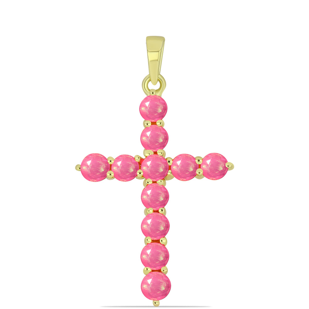 Kereszt Arannyal Bevont Ezüst Medál Rózsaszínű Lega Dembi Etióp Opállal 1 