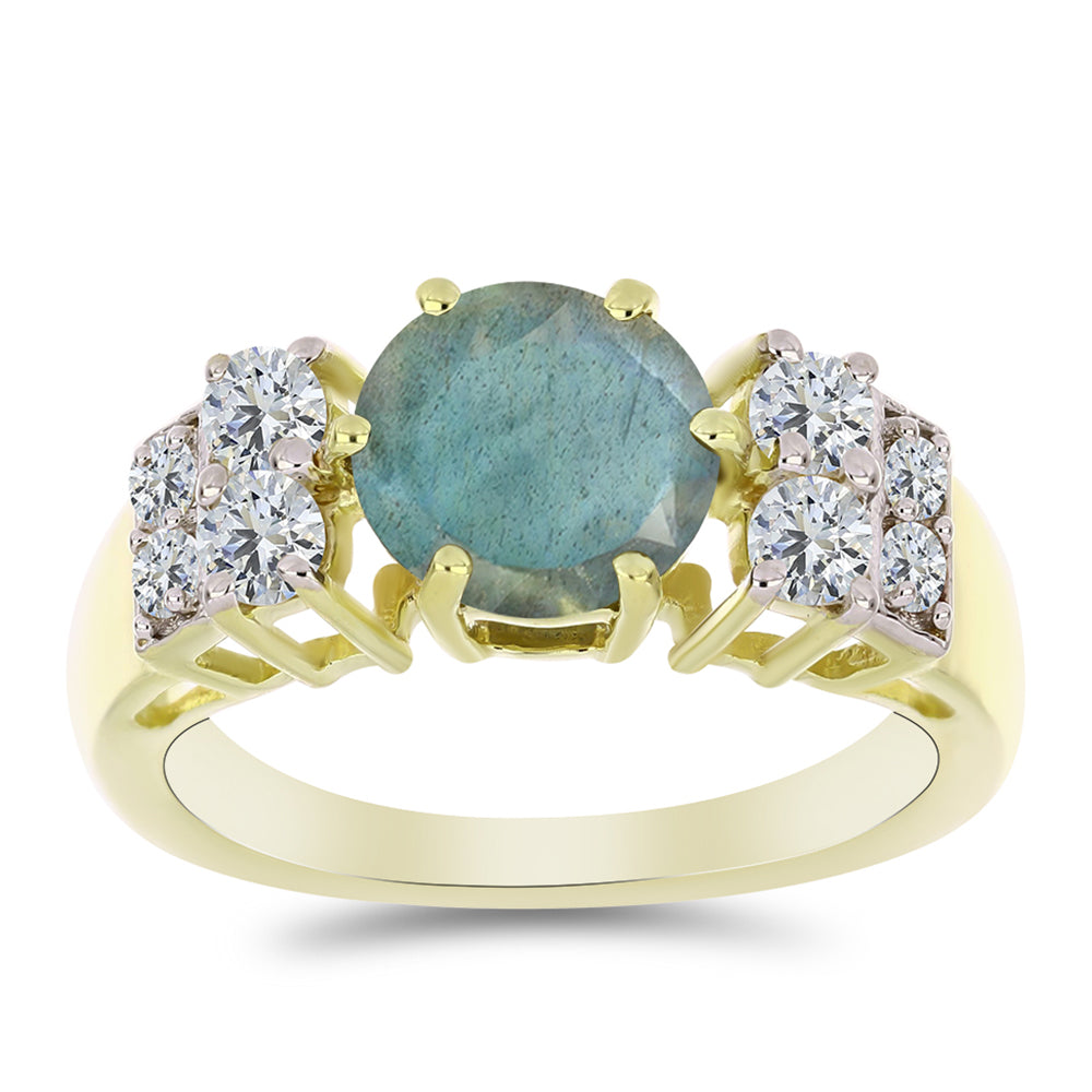 Arannyal Bevont Ezüst Gyűrű Labradorittal és Fehér Topázzal 3 