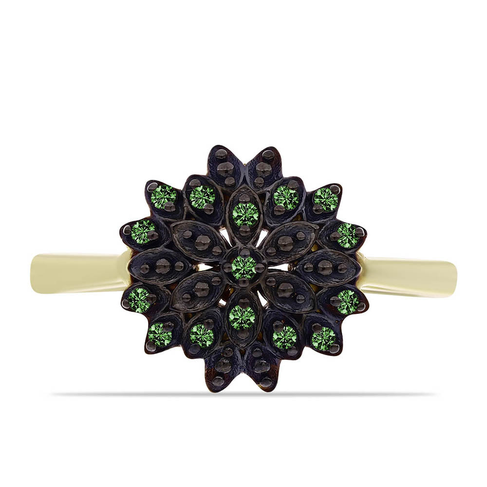 Arannyal Bevont Ezüst Gyűrű Zöld Gyémánttal 1 