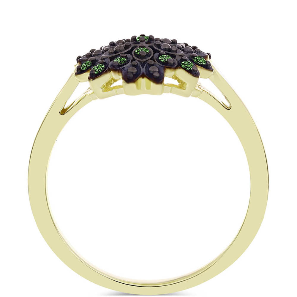 Arannyal Bevont Ezüst Gyűrű Zöld Gyémánttal 2 