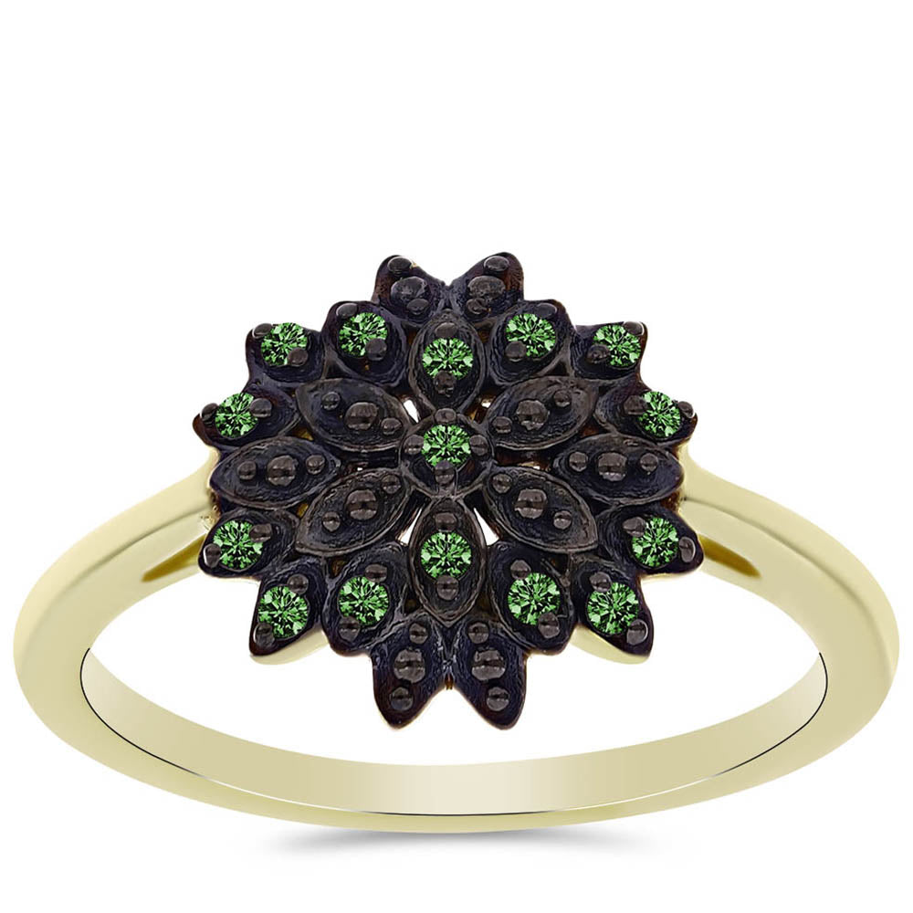 Arannyal Bevont Ezüst Gyűrű Zöld Gyémánttal