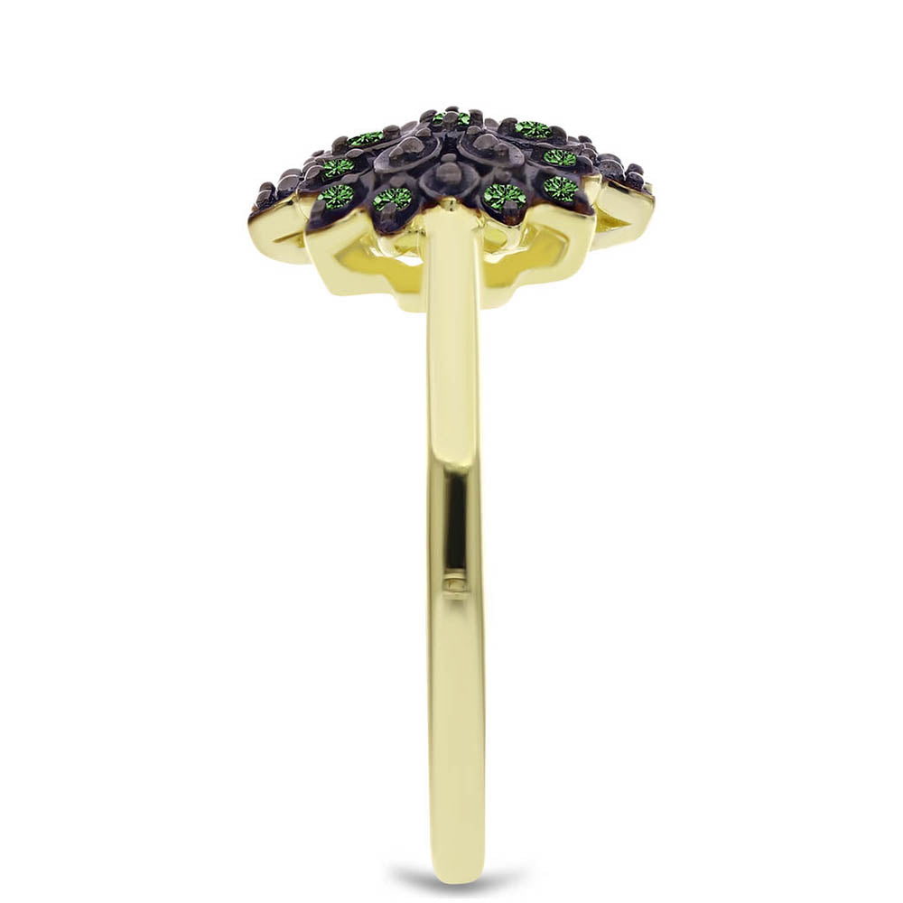 Arannyal Bevont Ezüst Gyűrű Zöld Gyémánttal