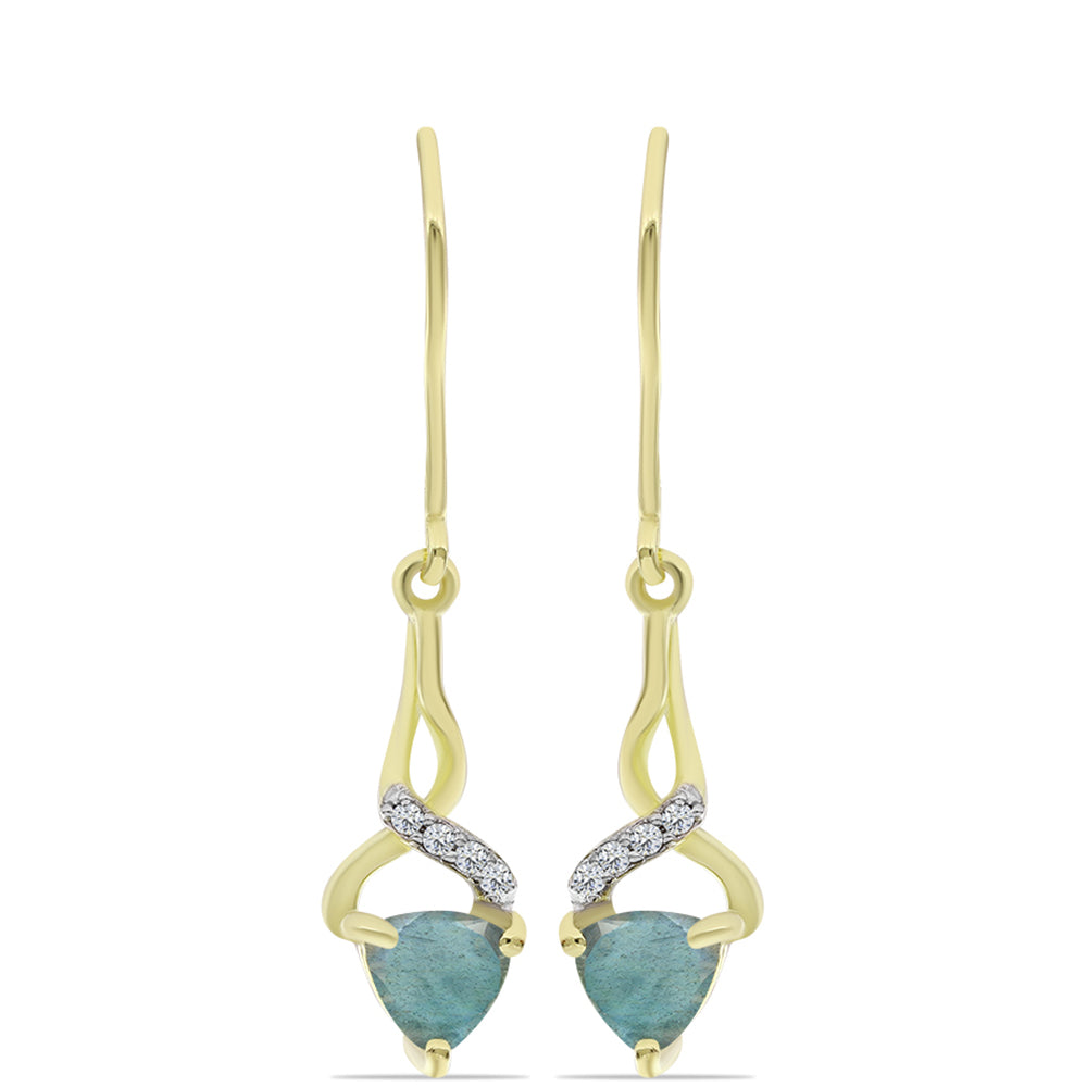 Arannyal Bevont Ezüst Fülbevaló Labradorittal és Fehér Topázzal 1 