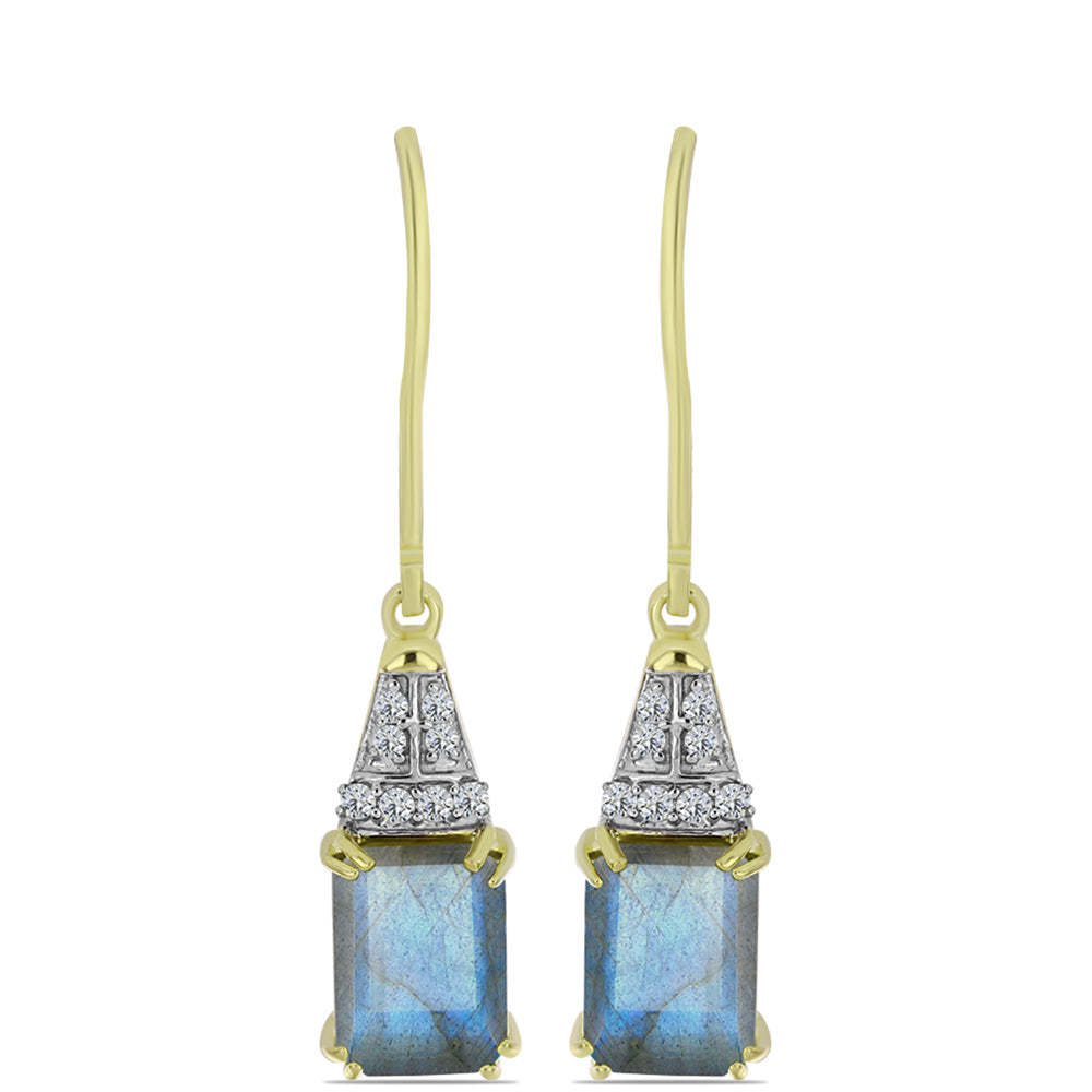 Arannyal Bevont Ezüst Fülbevaló Labradorittal és Fehér Topázzal