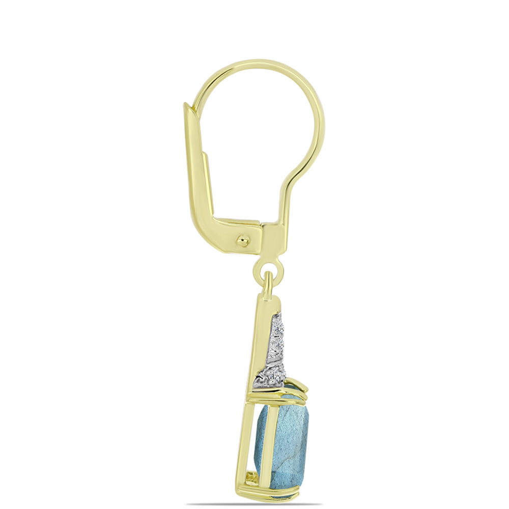 Arannyal Bevont Ezüst Fülbevaló Labradorittal és Fehér Topázzal 2 