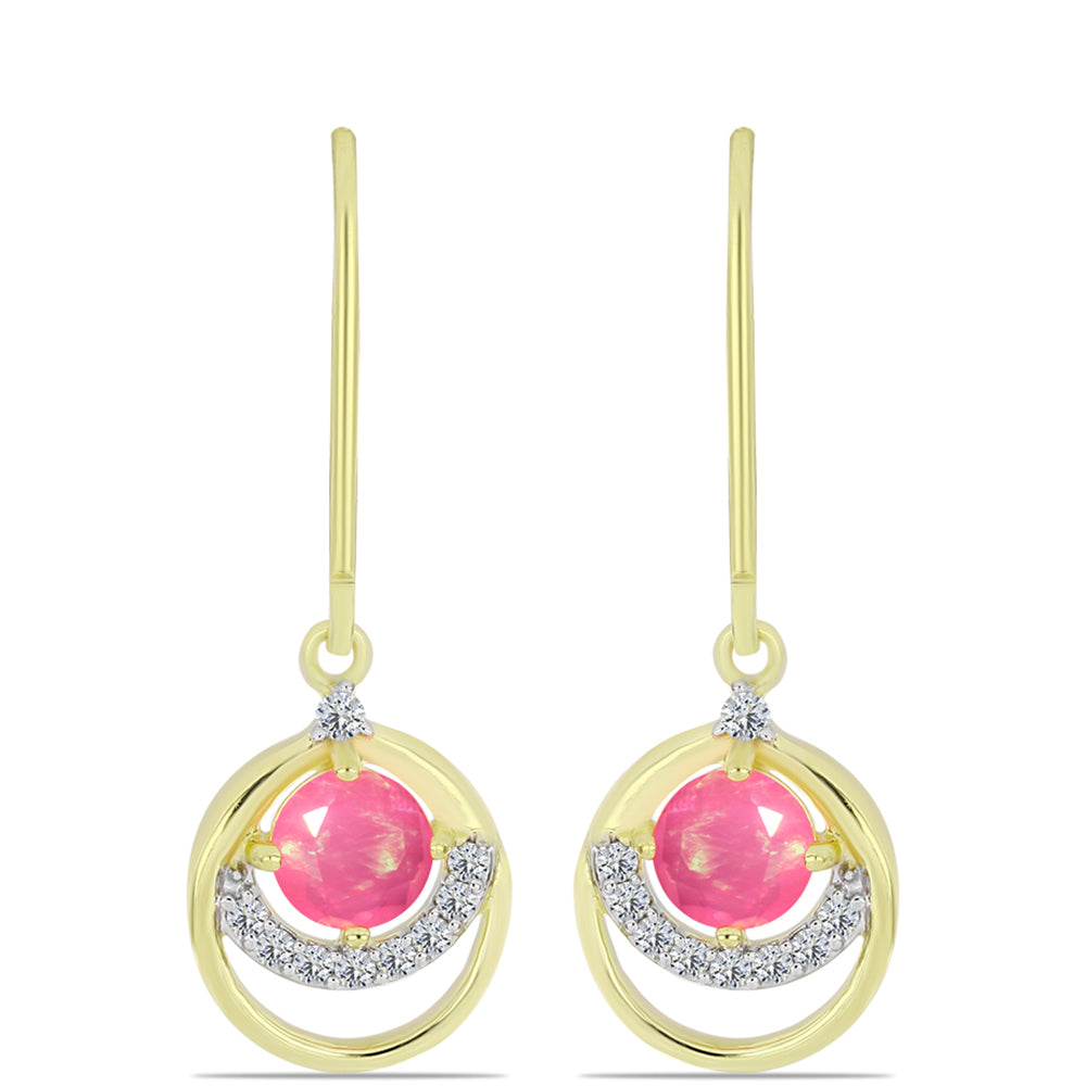 Arannyal Bevont Ezüst Fülbevaló Rózsaszínű Lega Dembi Etióp Opállal és Fehér Topázzal