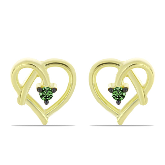 Arannyal Bevont Ezüst Fülbevaló Zöld Gyémánttal