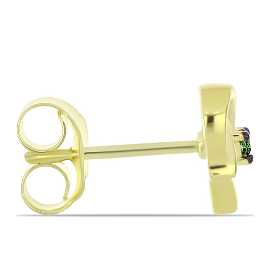 Arannyal Bevont Ezüst Fülbevaló Zöld Gyémánttal