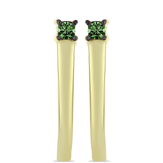 Arannyal Bevont Ezüst Fülbevaló Zöld Gyémánttal