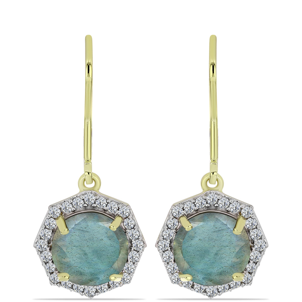 Arannyal Bevont Ezüst Fülbevaló Labradorittal és Fehér Topázzal