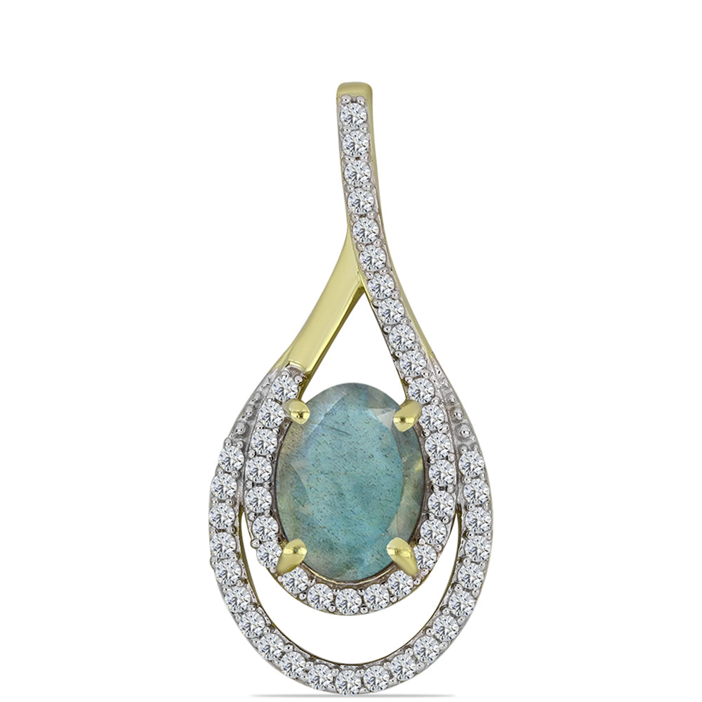 Arannyal Bevont Ezüst Medál Labradorittal és Fehér Topázzal 1 