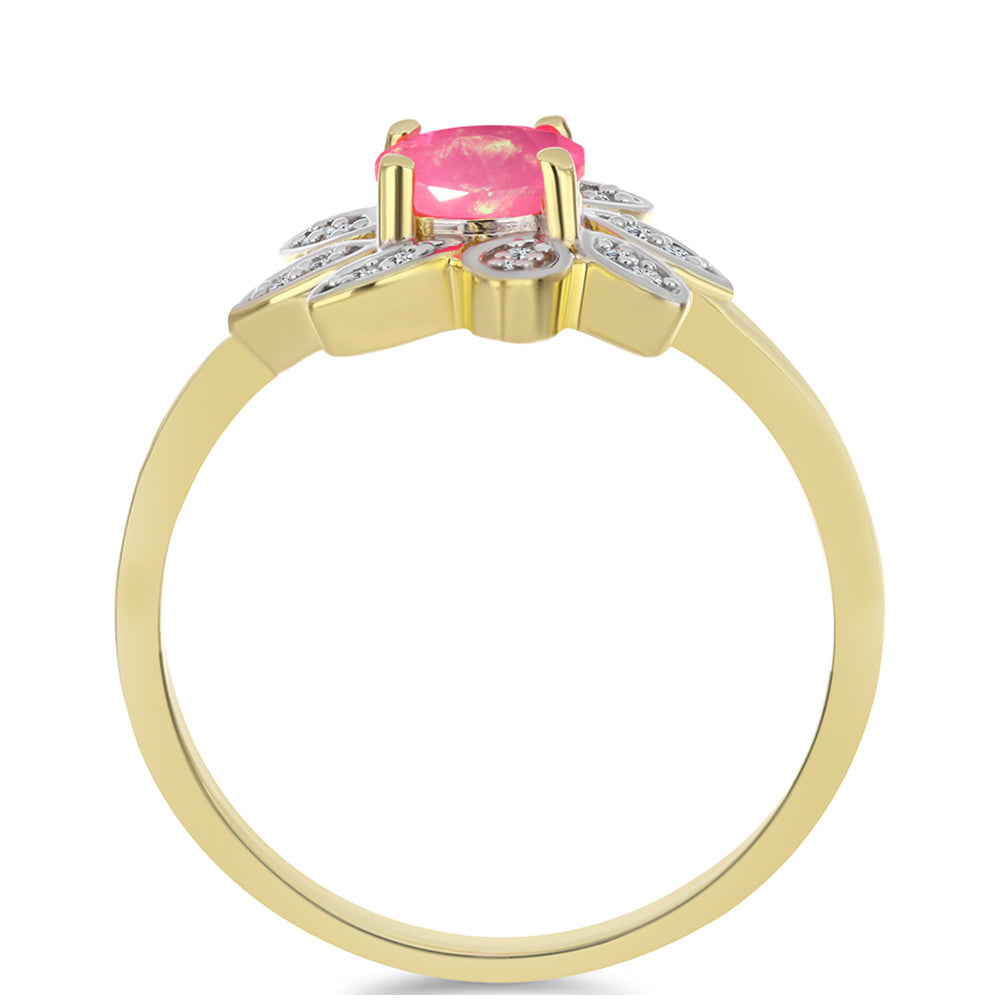 Arannyal Bevont Ezüst Gyűrű Rózsaszínű Lega Dembi Etióp Opállal és Fehér Topázzal 2 