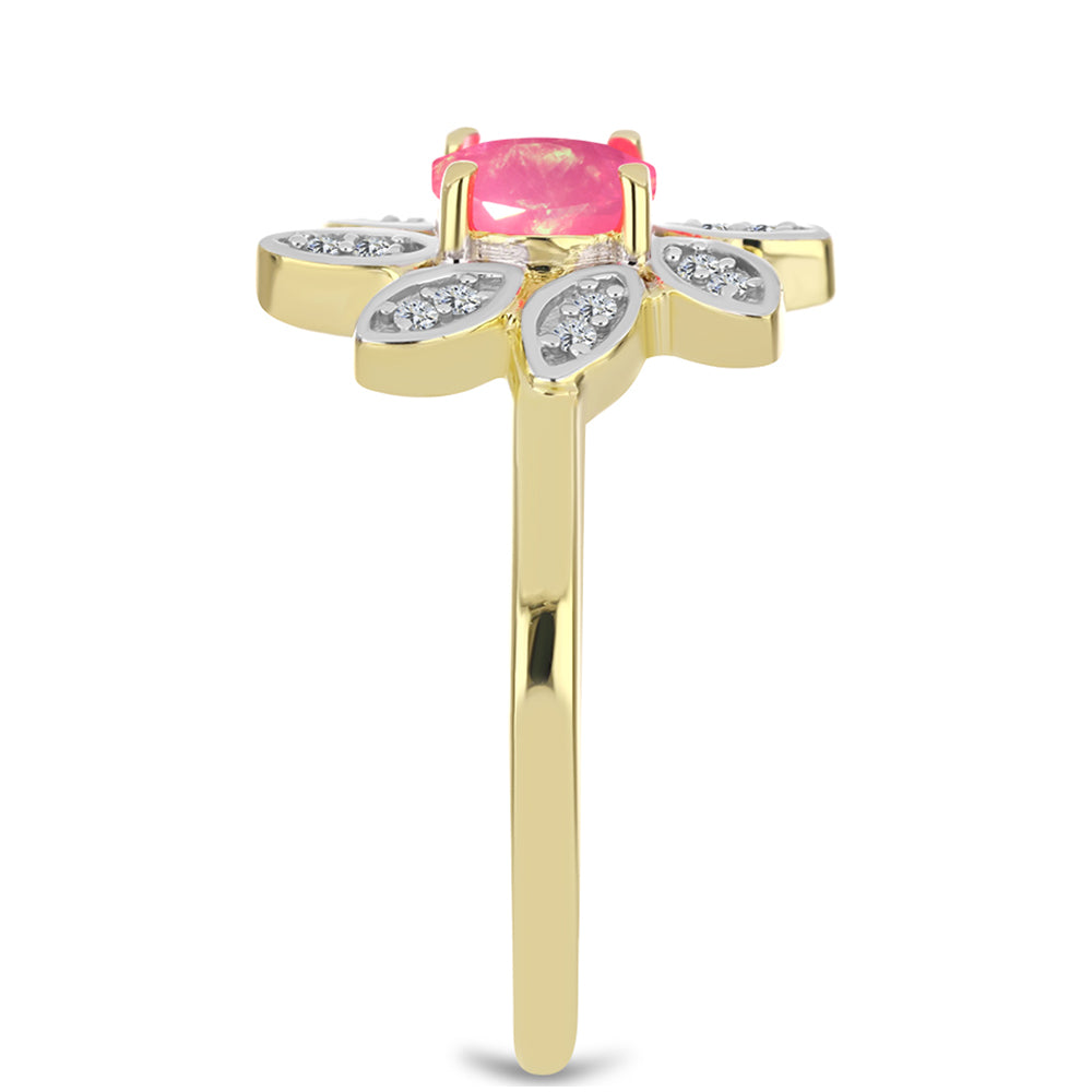 Arannyal Bevont Ezüst Gyűrű Rózsaszínű Lega Dembi Etióp Opállal és Fehér Topázzal 4 