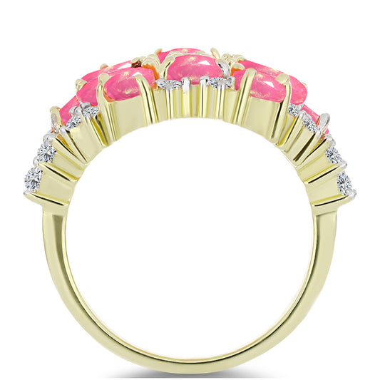 Arannyal Bevont Ezüst Gyűrű Rózsaszínű Lega Dembi Etióp Opállal és Fehér Topázzal