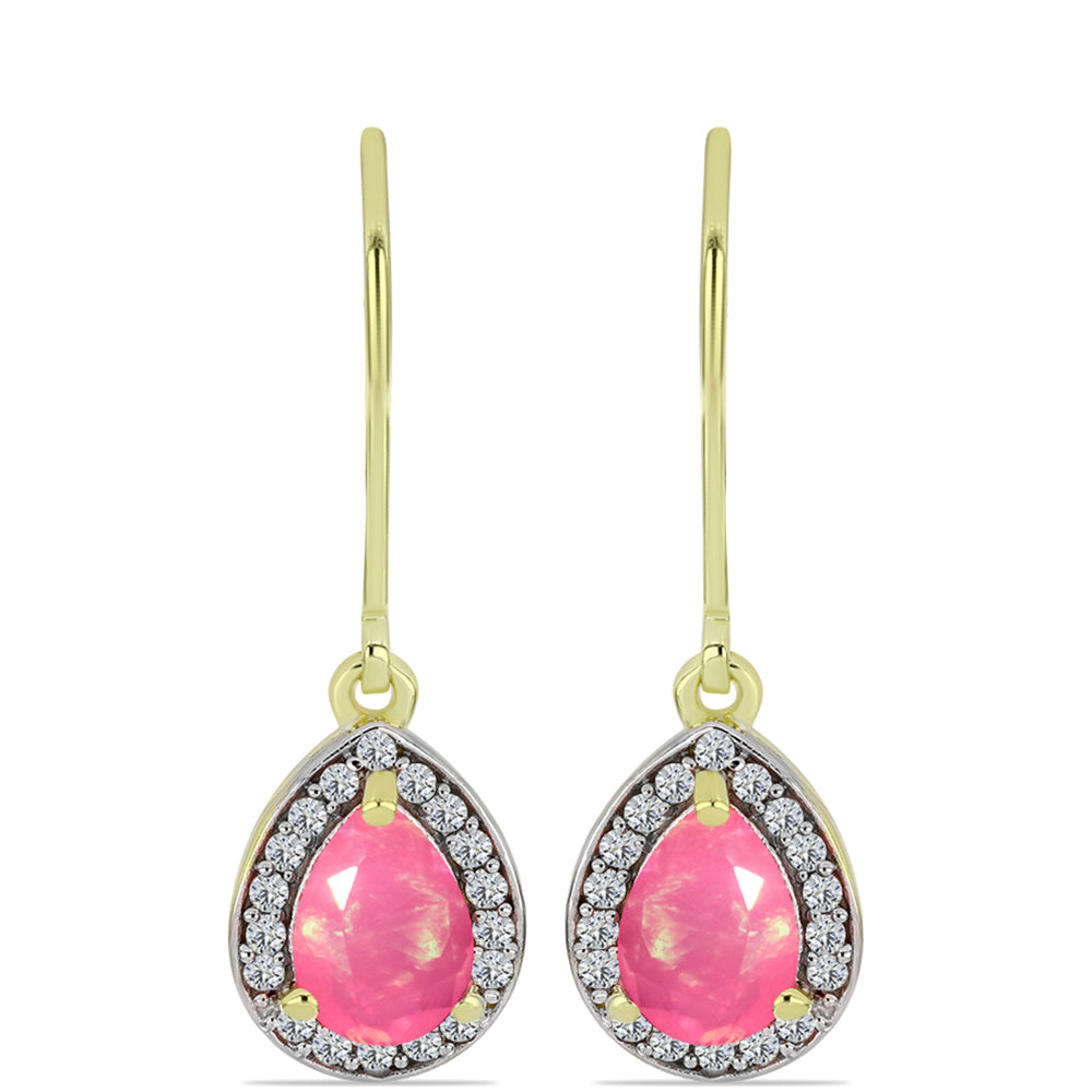 Arannyal Bevont Ezüst Fülbevaló Rózsaszínű Lega Dembi Etióp Opállal és Fehér Topázzal 1 