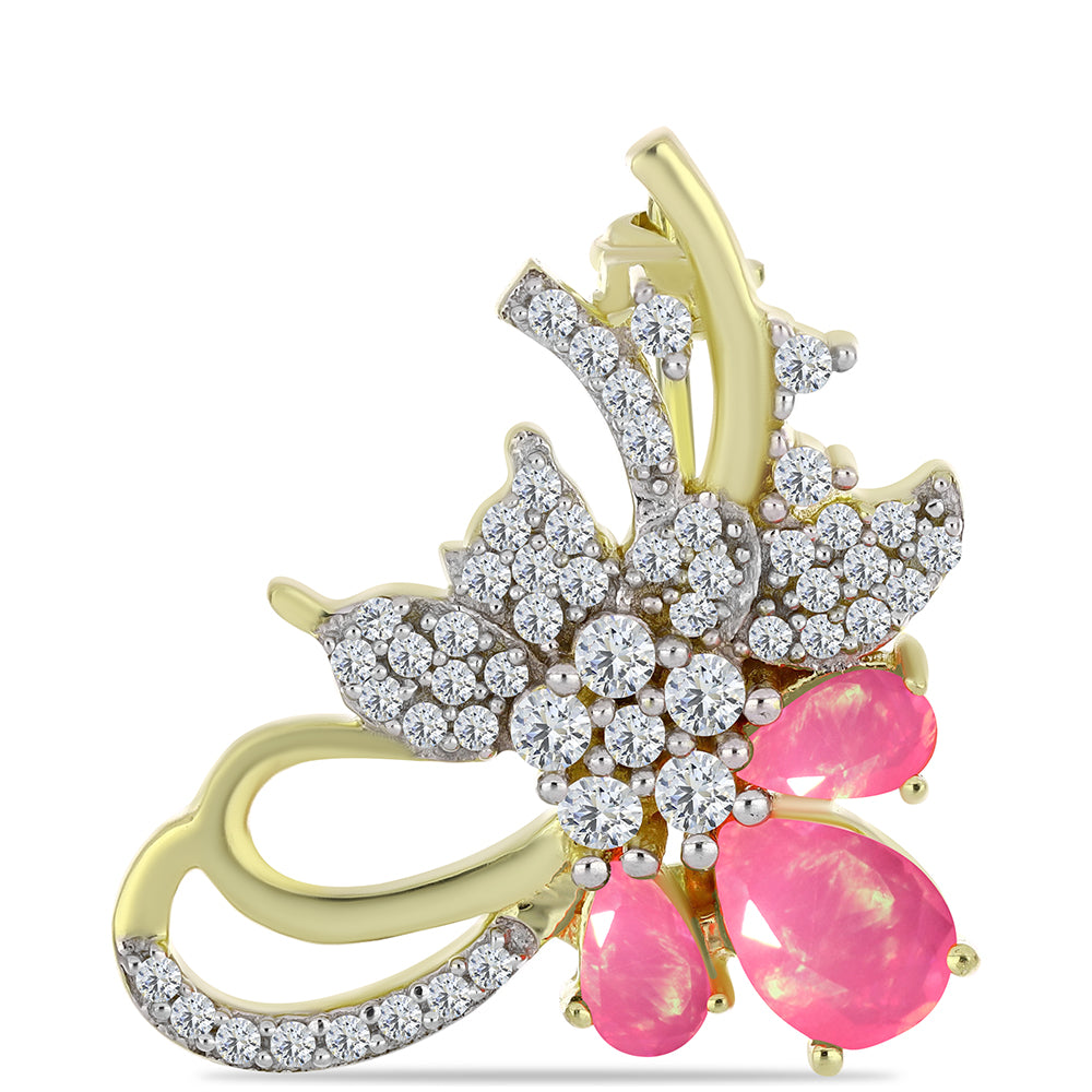 Arannyal Bevont Ezüst Bross Rózsaszínű Lega Dembi Etióp Opállal és Fehér Topázzal 1 