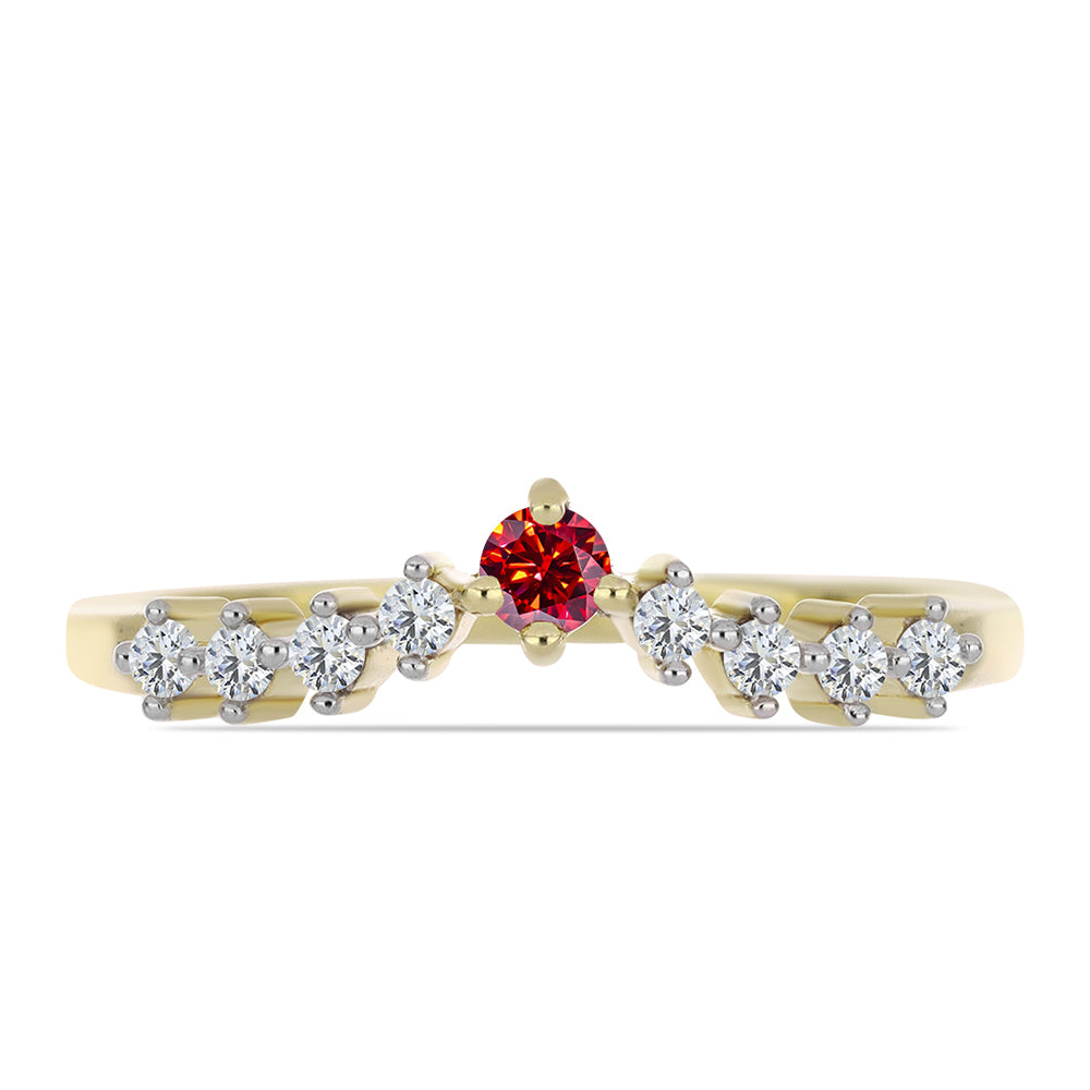 Arannyal Bevont Ezüst Gyűrű Fenséges Vörös Moissanite-tal és Fehér Topázzal 1 