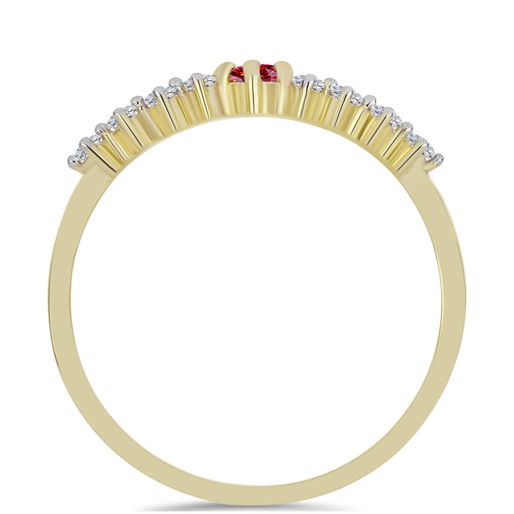 Arannyal Bevont Ezüst Gyűrű Fenséges Vörös Moissanite-tal és Fehér Topázzal