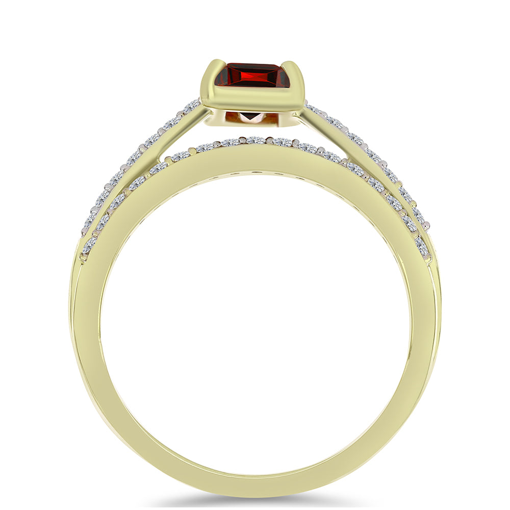 Arannyal Bevont Ezüst Szett Fenséges Vörös Moissanite-tal és Fehér Topázzal ( Gyűrű )