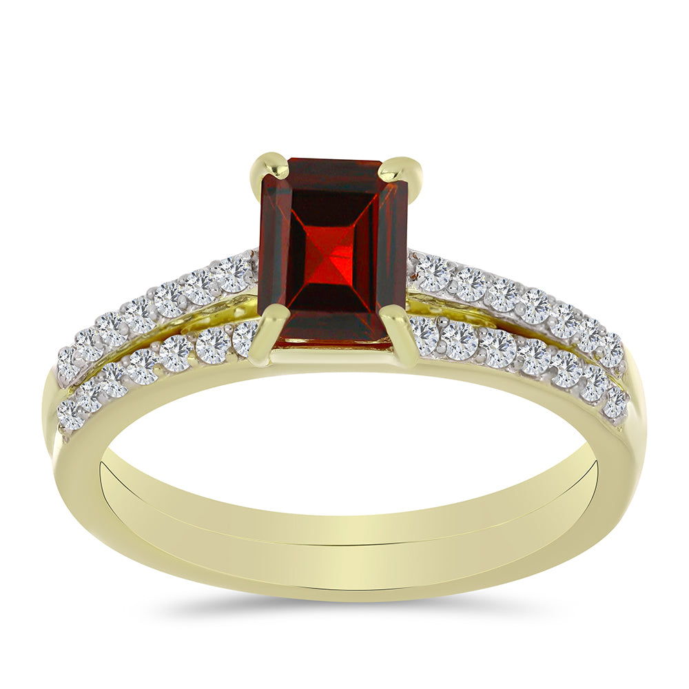 Arannyal Bevont Ezüst Szett Fenséges Vörös Moissanite-tal és Fehér Topázzal ( Gyűrű )