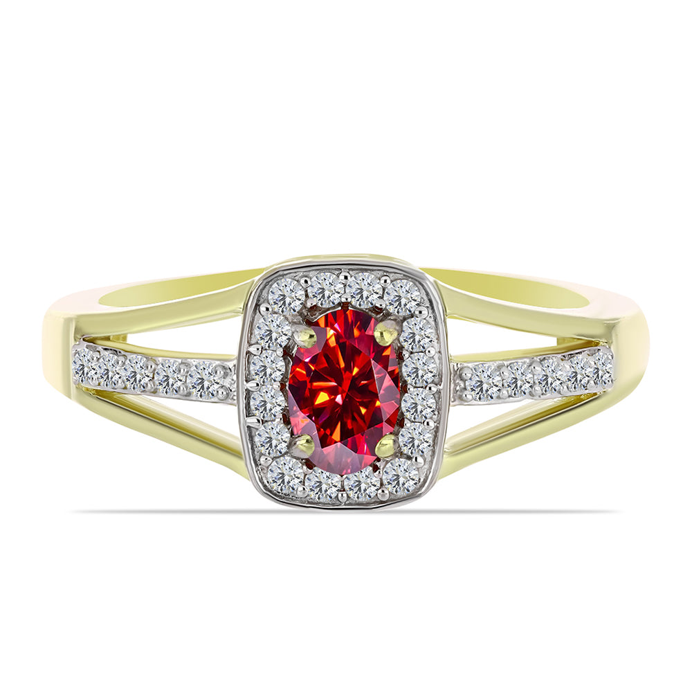 Arannyal Bevont Ezüst Gyűrű Fenséges Vörös Moissanite-tal és Fehér Topázzal
