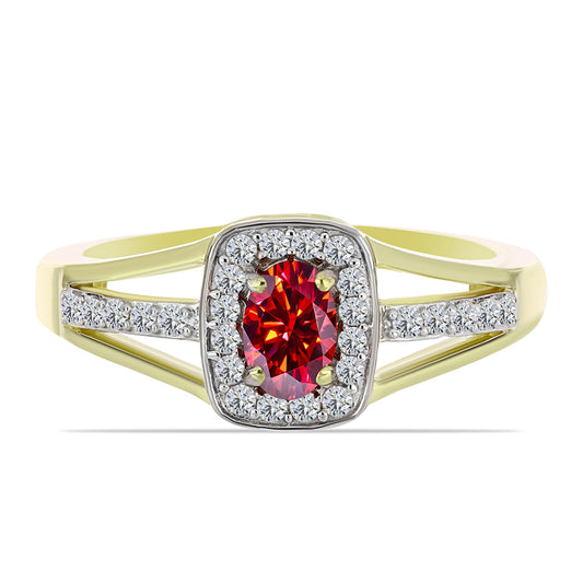 Arannyal Bevont Ezüst Gyűrű Fenséges Vörös Moissanite-tal és Fehér Topázzal