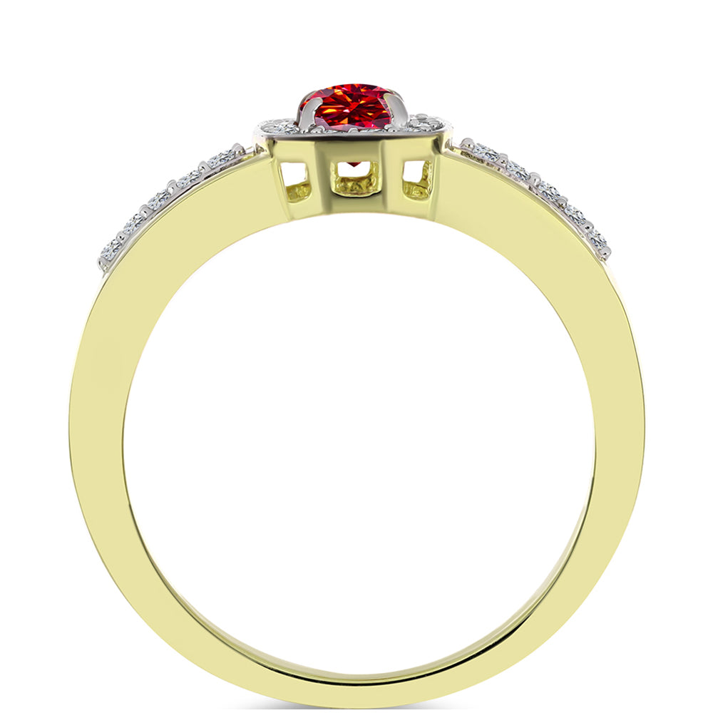 Arannyal Bevont Ezüst Gyűrű Fenséges Vörös Moissanite-tal és Fehér Topázzal