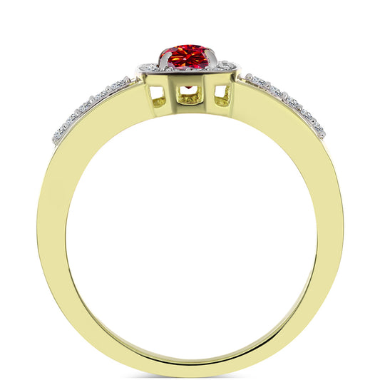 Arannyal Bevont Ezüst Gyűrű Fenséges Vörös Moissanite-tal és Fehér Topázzal