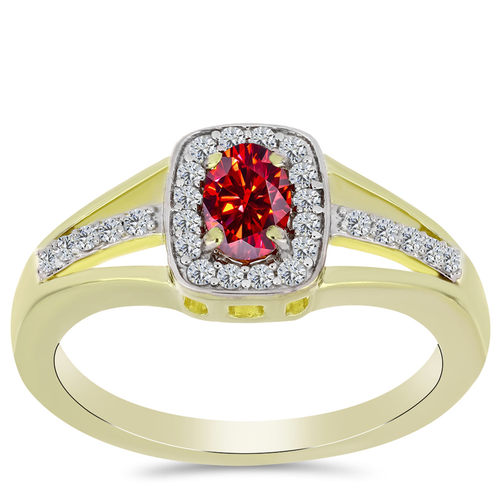 Arannyal Bevont Ezüst Gyűrű Fenséges Vörös Moissanite-tal és Fehér Topázzal 3 