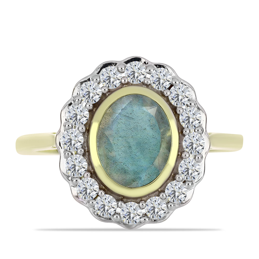 Arannyal Bevont Ezüst Gyűrű Labradorittal és Fehér Topázzal 1 