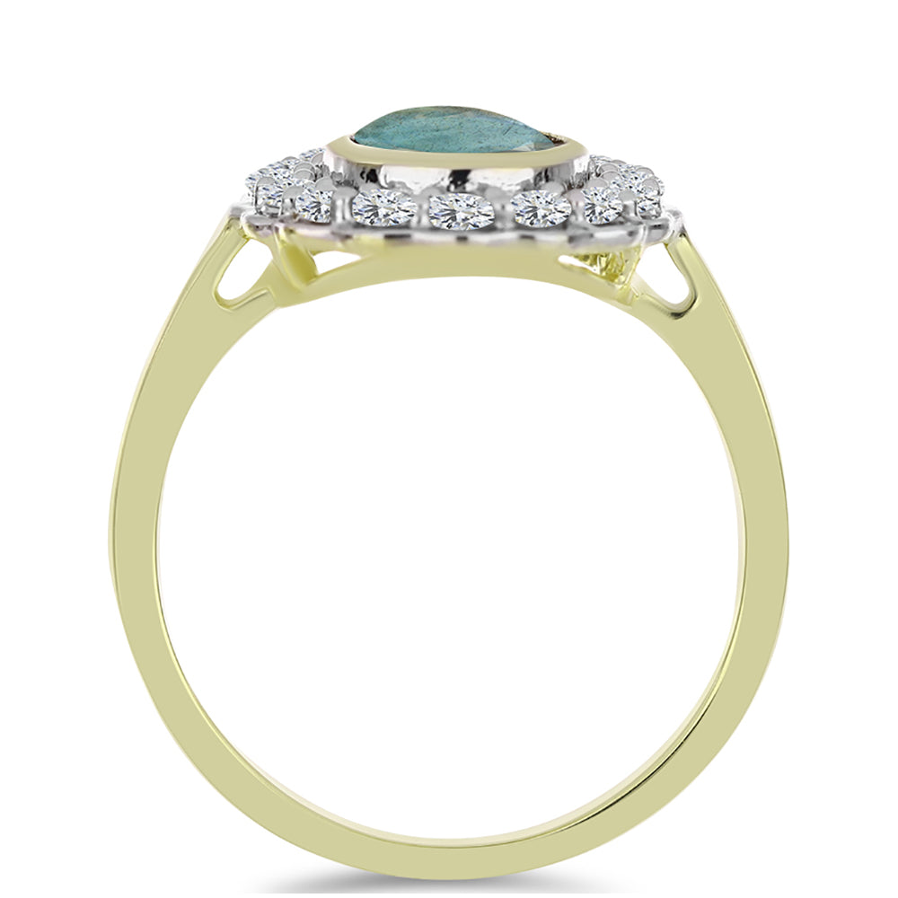 Arannyal Bevont Ezüst Gyűrű Labradorittal és Fehér Topázzal