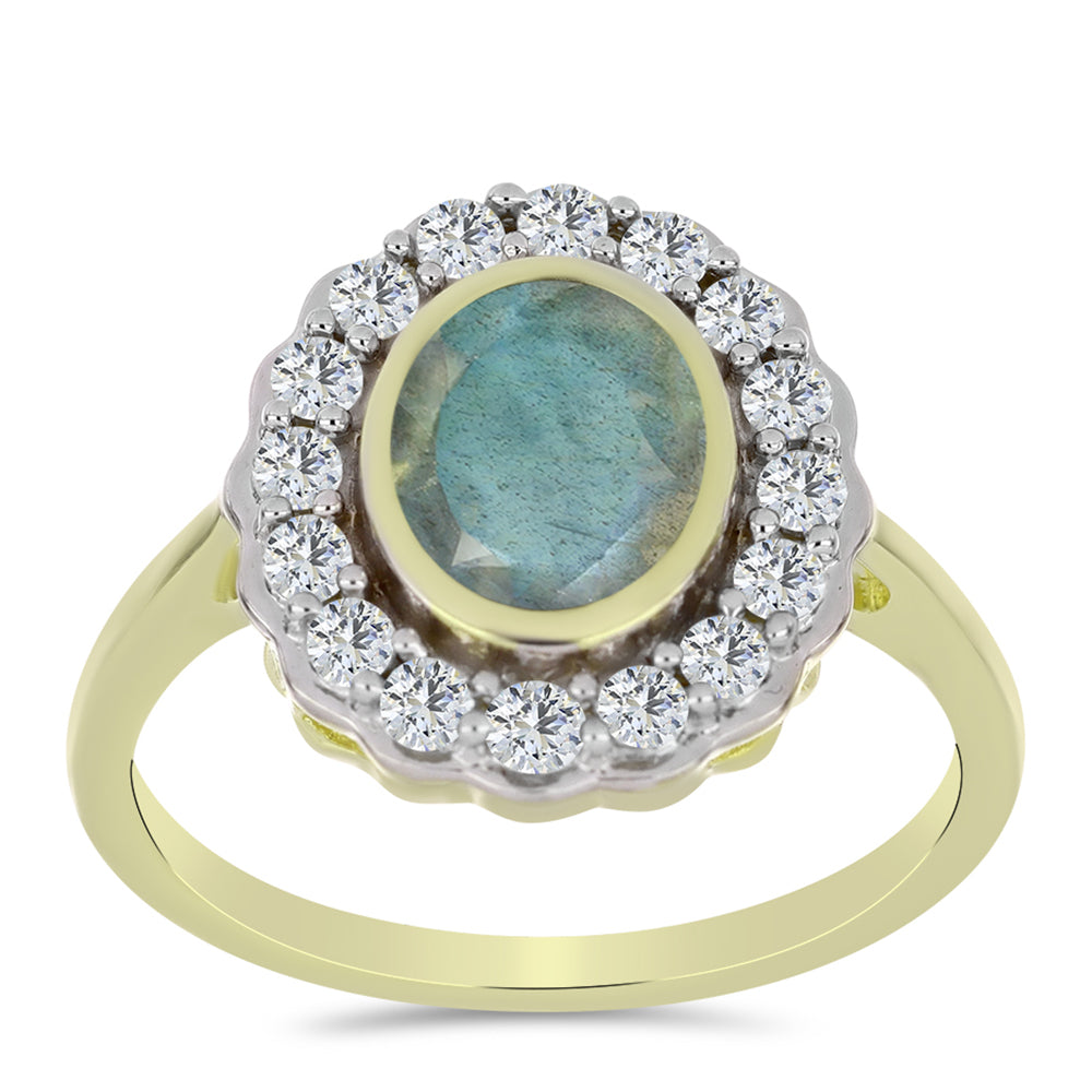 Arannyal Bevont Ezüst Gyűrű Labradorittal és Fehér Topázzal 3 