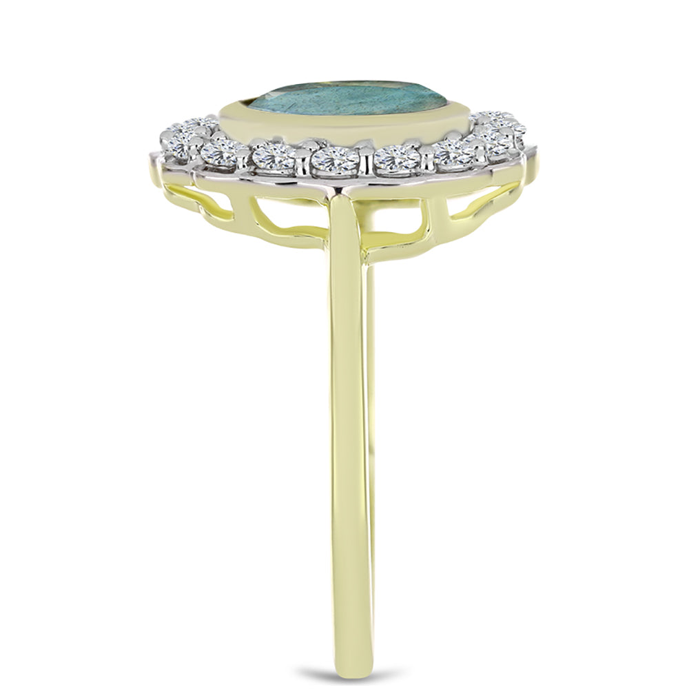 Arannyal Bevont Ezüst Gyűrű Labradorittal és Fehér Topázzal