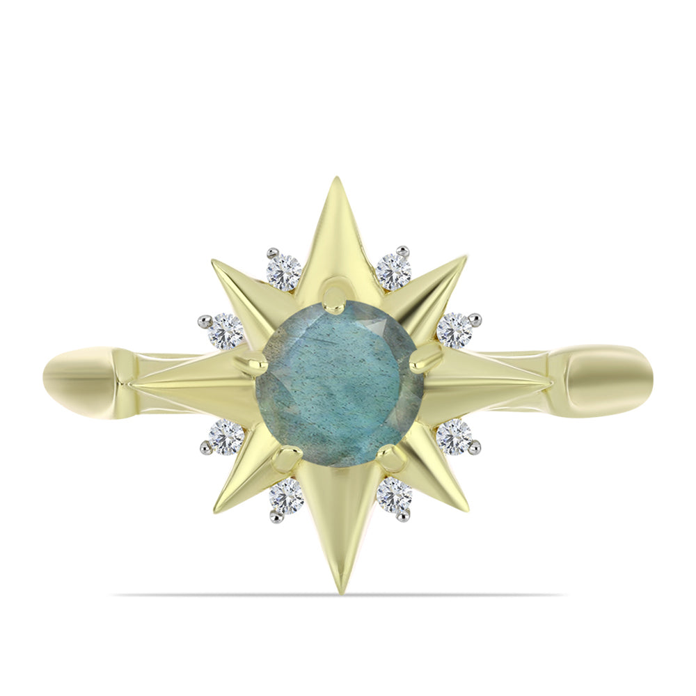 Arannyal Bevont Ezüst Gyűrű Labradorittal és Fehér Topázzal