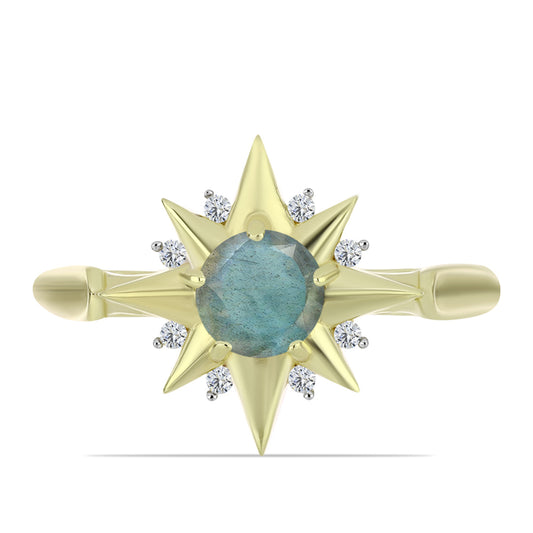 Arannyal Bevont Ezüst Gyűrű Labradorittal és Fehér Topázzal