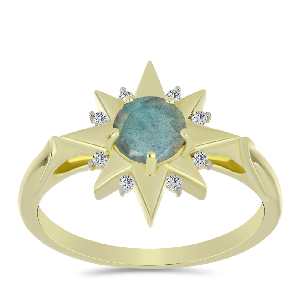 Arannyal Bevont Ezüst Gyűrű Labradorittal és Fehér Topázzal 3 