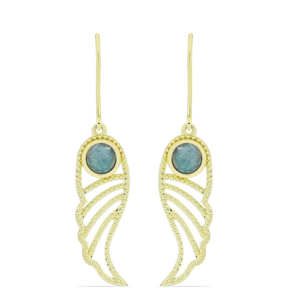 Arannyal Bevont Ezüst Fülbevaló Labradorittal