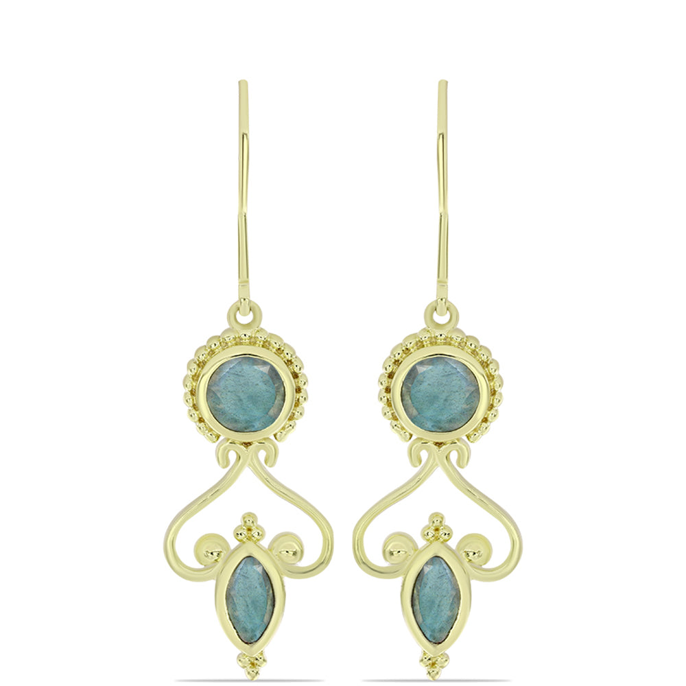 Arannyal Bevont Ezüst Fülbevaló Labradorittal 1 