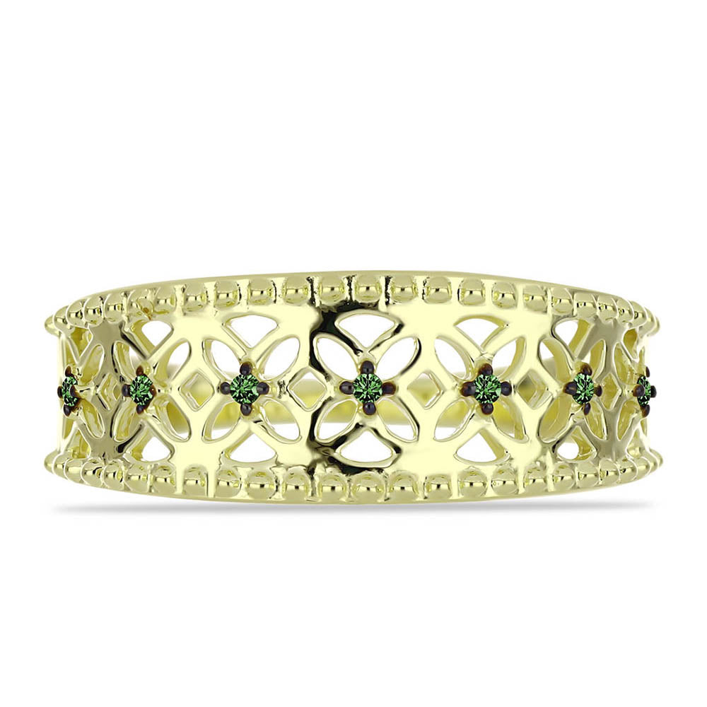 Arannyal Bevont Ezüst Gyűrű Zöld Gyémánttal