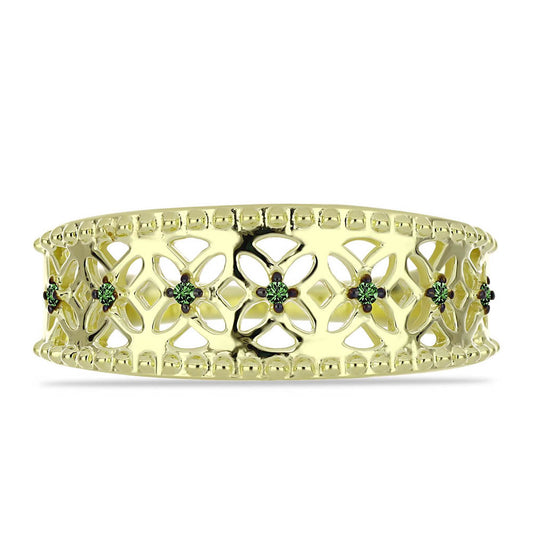 Arannyal Bevont Ezüst Gyűrű Zöld Gyémánttal