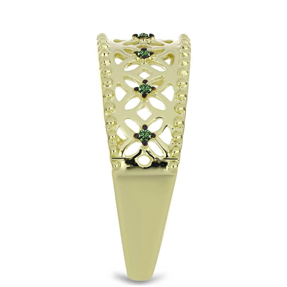 Arannyal Bevont Ezüst Gyűrű Zöld Gyémánttal