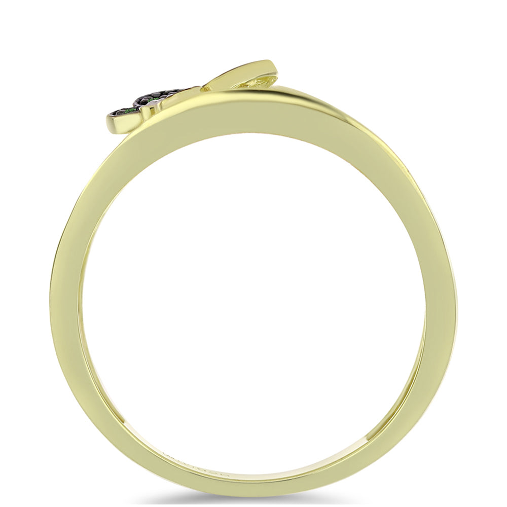 Arannyal Bevont Ezüst Gyűrű Zöld Gyémánttal és Fehér Gyémánttal 2 