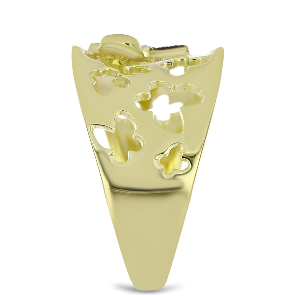 Arannyal Bevont Ezüst Gyűrű Zöld Gyémánttal és Fehér Gyémánttal 4 